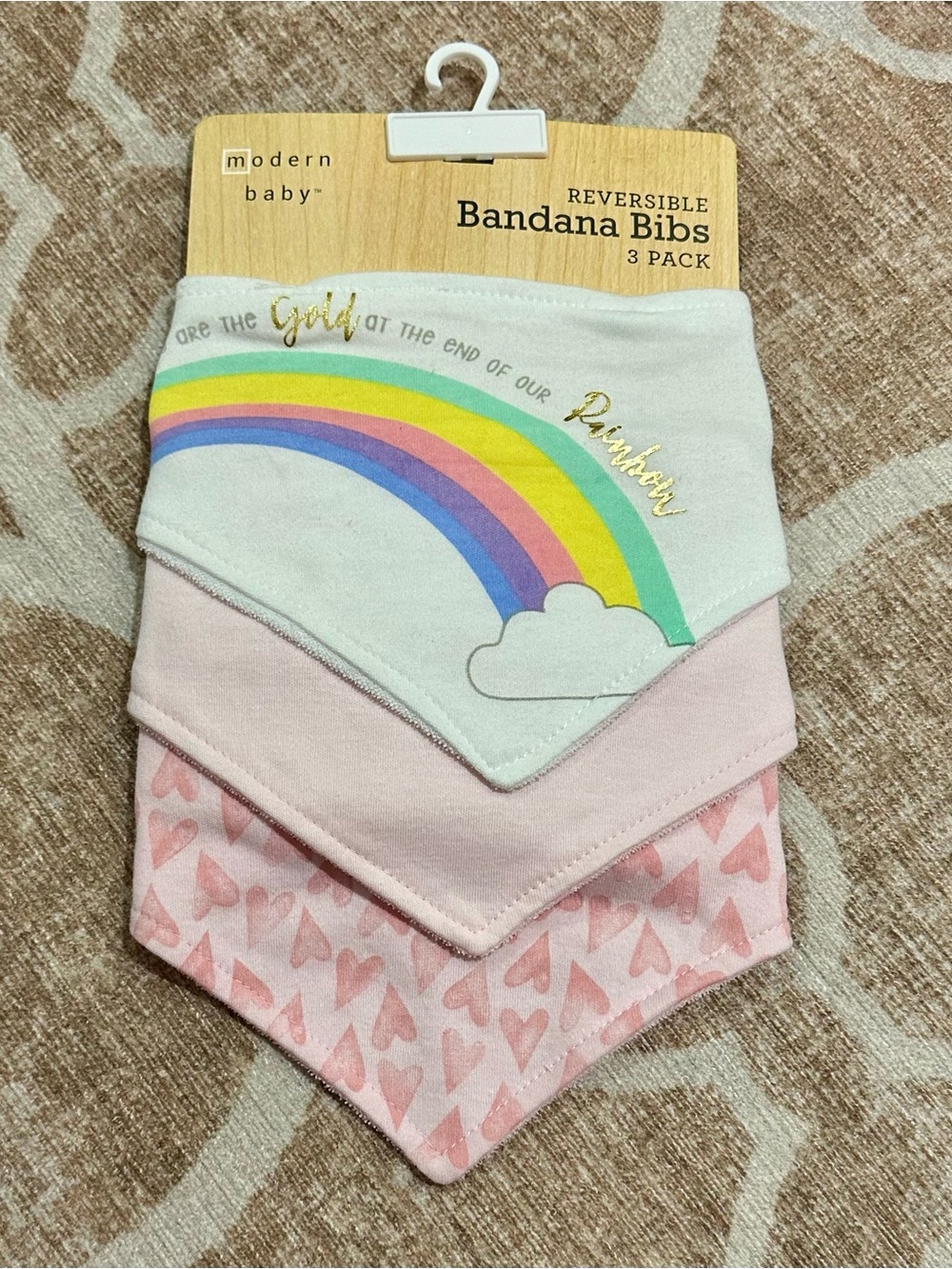 Reversible Rainbow & Pink Bandana Bibs - 3 Pack